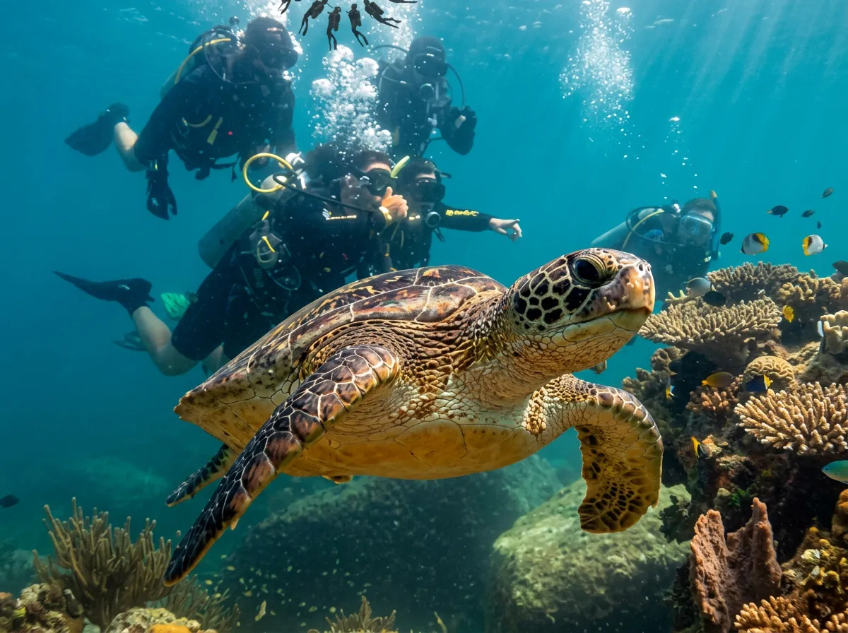 Mergulhador explorando as águas cristalinas da Reserva Biológica do Arvoredo