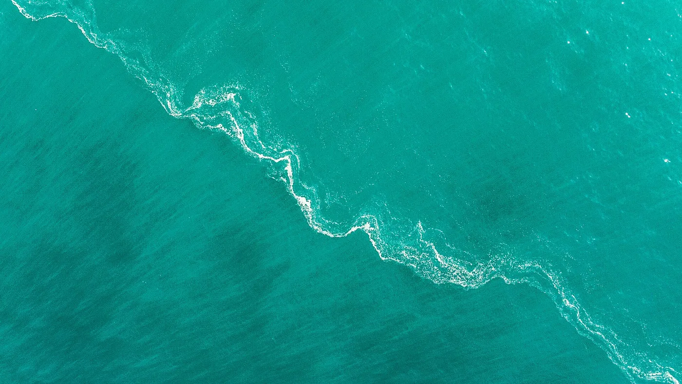 Vista aérea das ondas quebrando no litoral do Parque Estadual da Ilha Anchieta