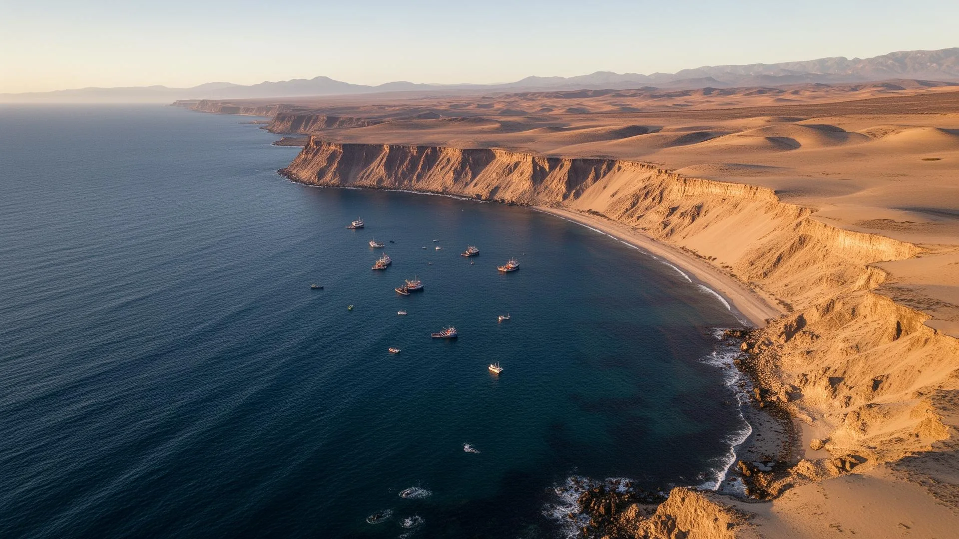 Vista aérea da costa de Puerto Madryn no Golfo Nuevo, Patagônia Argentina